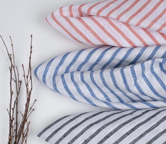 Striped linen fabric by the yard