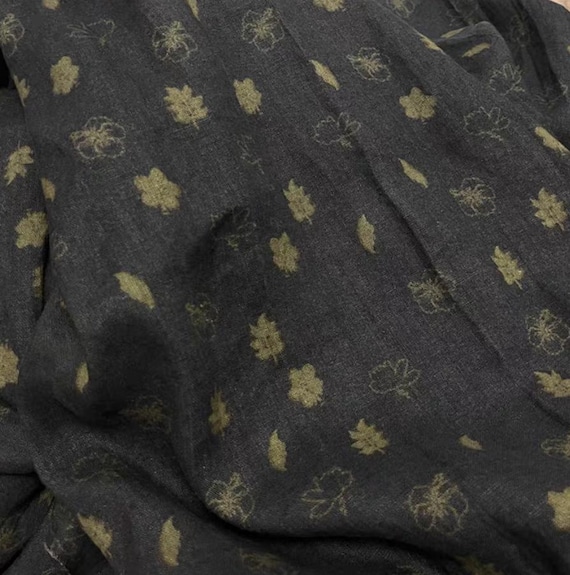 Print floral linen fabric by the yard