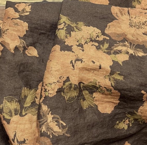 Print floral linen fabric by the yard