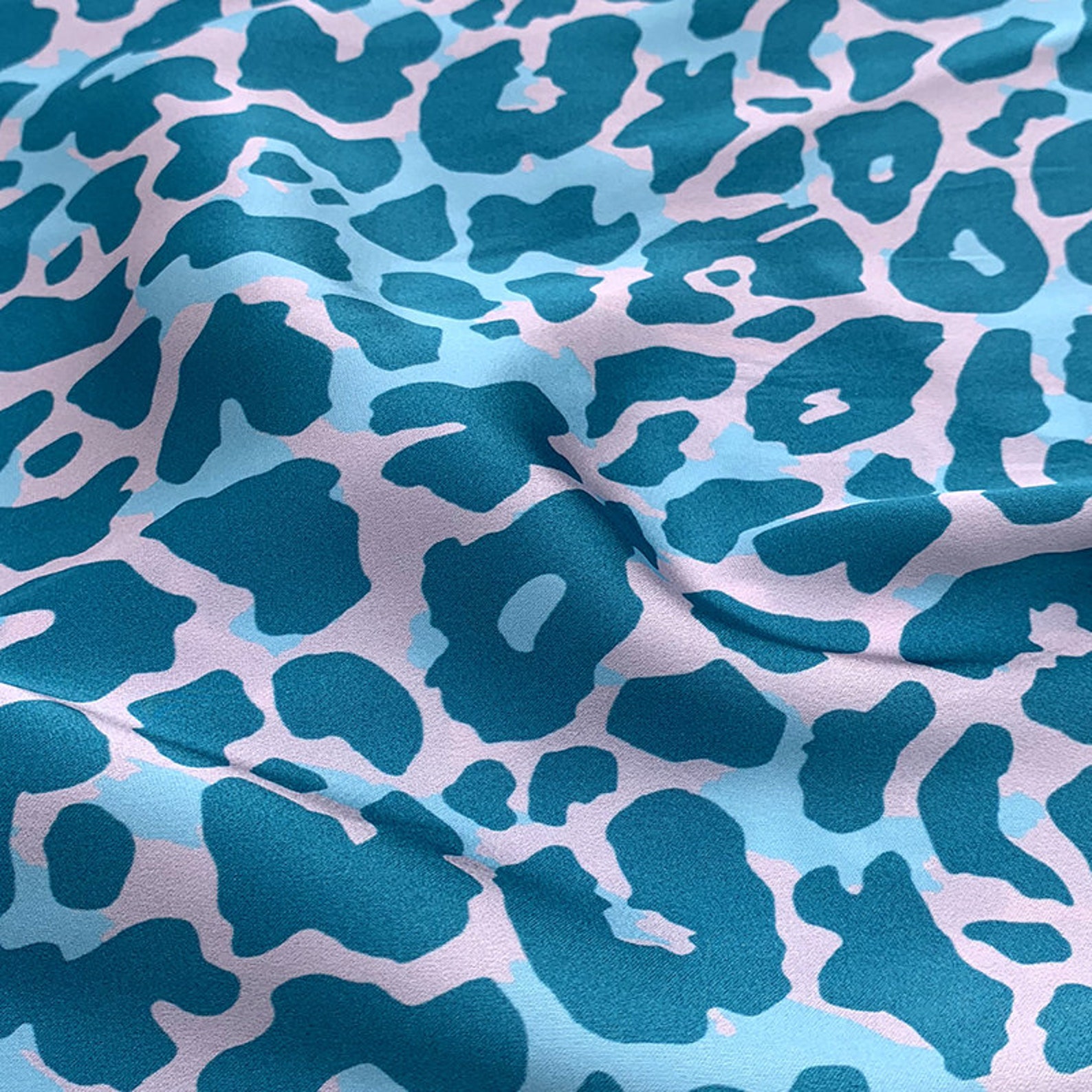 Blue Leopard Print silk fabric by the yard | Etsy