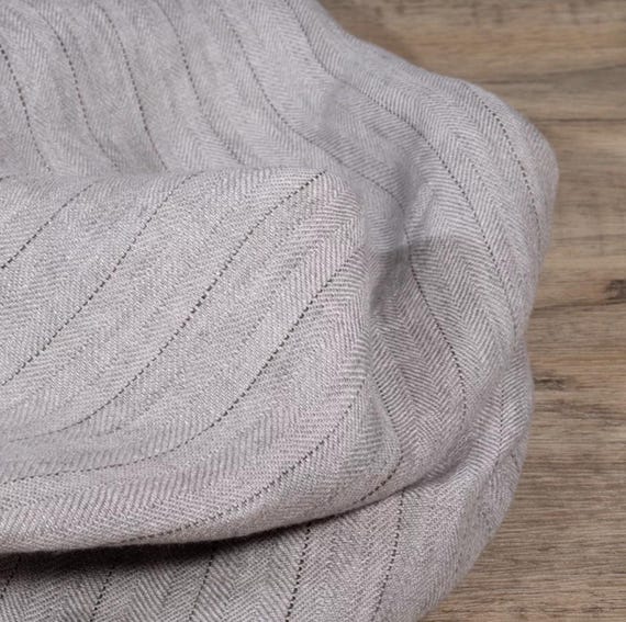 Herringbone Striped linen fabric by the yard