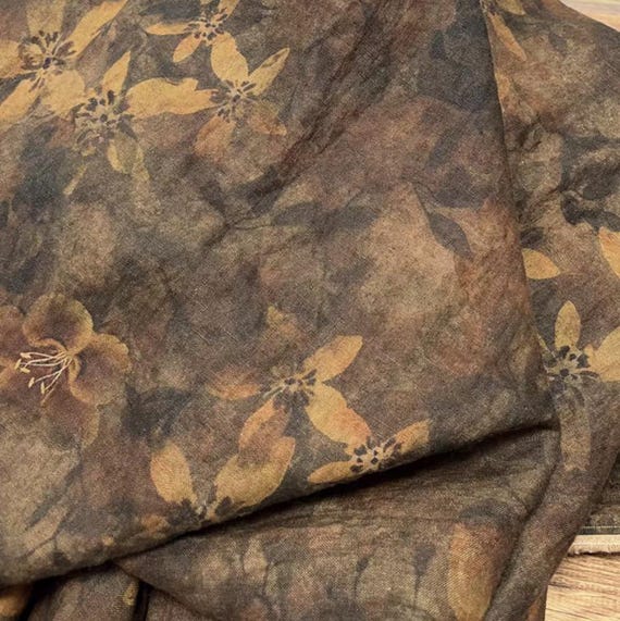 Print floral linen fabric by the yard