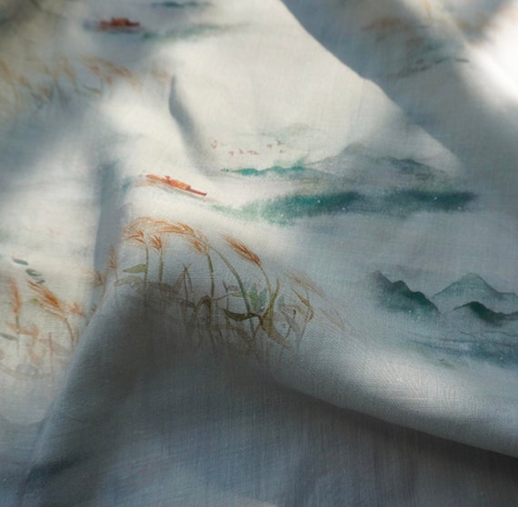 Digital print floral ramie fabric by the yard for blouses, dresses,  skirts, clothes fabric