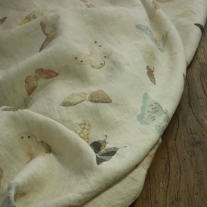 Print floral linen fabric by the yard