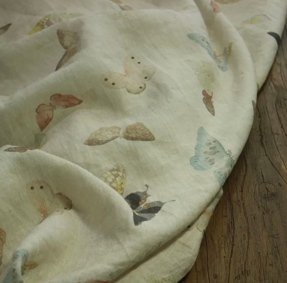 Print floral linen fabric by the yard