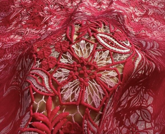 Embroidery flowers lace fabric by the yard