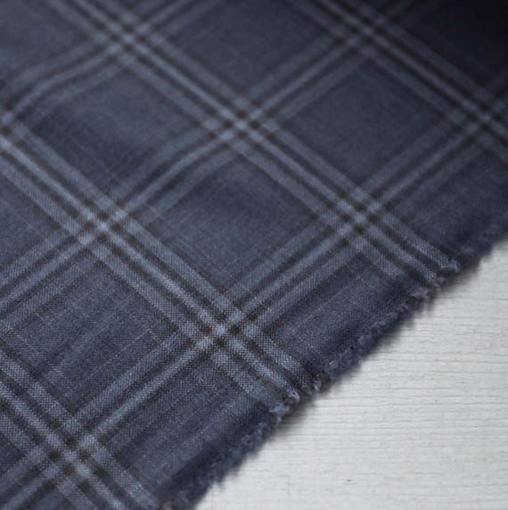 Plaid worsted wool fabric, grid gingham checkered wool fabric by the yard
