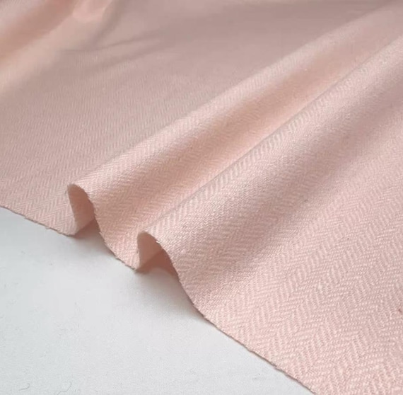 Pale Pink Herringbone wool fabric by the yard