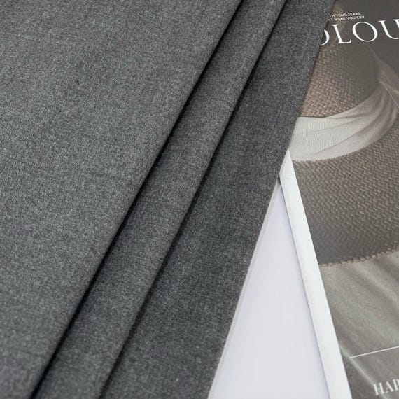 Grey Worsted Wool fabric by the yard