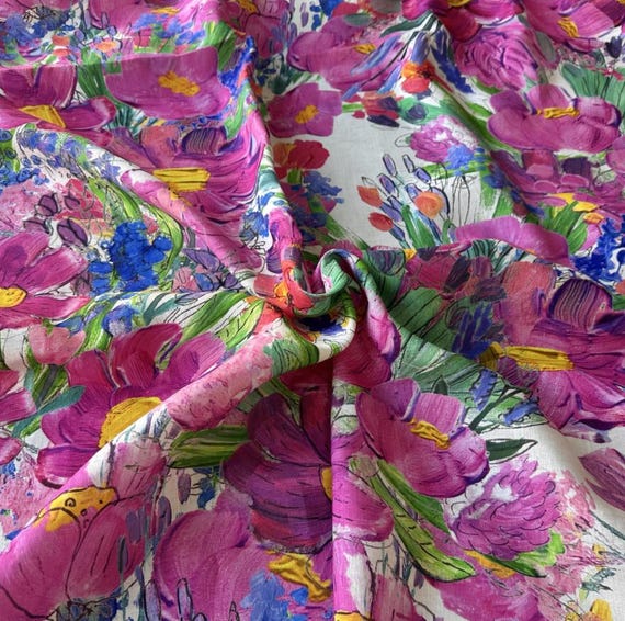 Print floral linen fabric by the yard