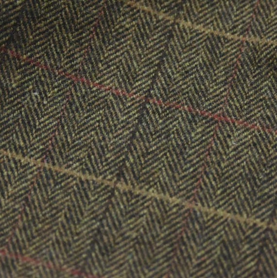 Plaid Herringbone Wool fabric by the yard