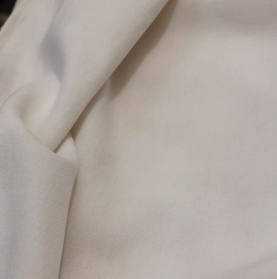 Cream White Herringbone Silk linen cotton fabric by the yard