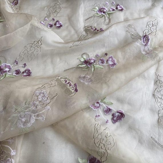 Embroidery Organza silk fabric by the yard