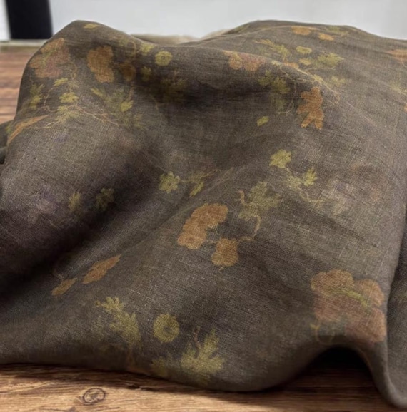 Print floral linen fabric by the yard