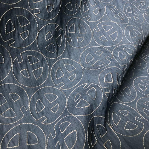 Denim Cotton Embroidery fabric, Flowers Embroidery Fabric, Cutout fabric Sold by Meter