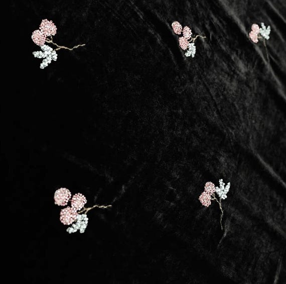 Sequin Beaded Embroidery velvet silk fabric by the yard