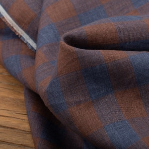 Plaid linen fabric by the yard