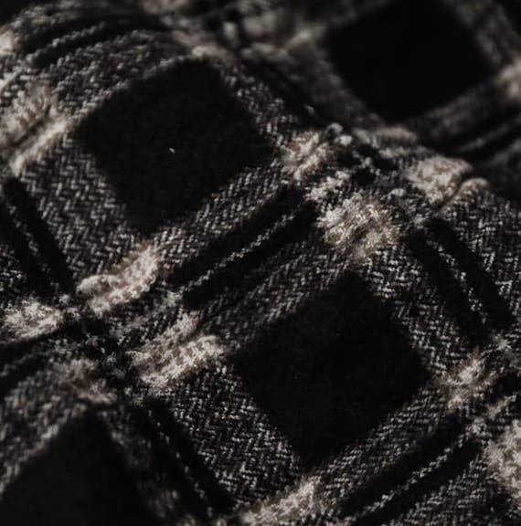 Textured plaid herringbone wool fabric by the yard