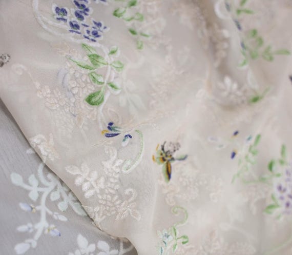 Flowers velvet silk fabric by the yard