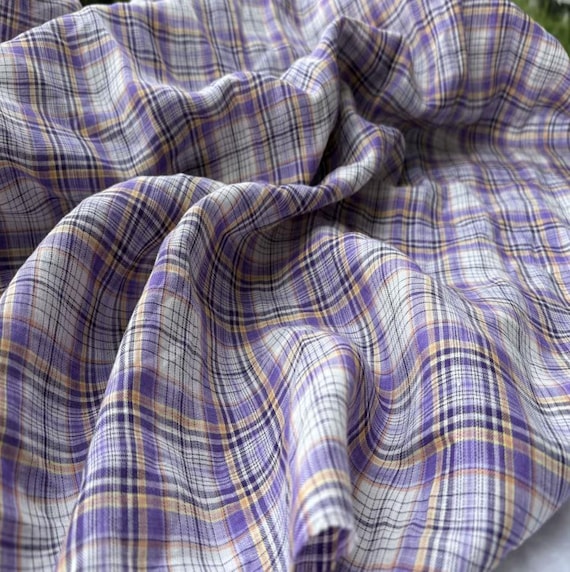Plaid linen fabric by the yard