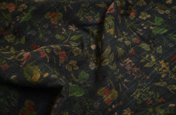 Print floral linen fabric by the yard