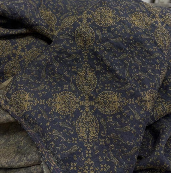 Print floral linen fabric by the yard
