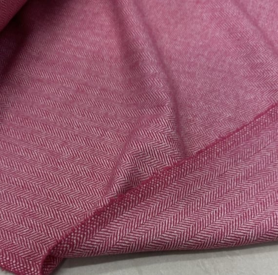 Hot Pink Herringbone wool fabric by the yard
