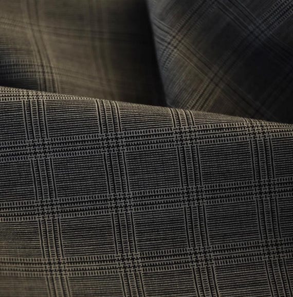Plaid worsted wool fabric, grid gingham checkered wool fabric by the yard