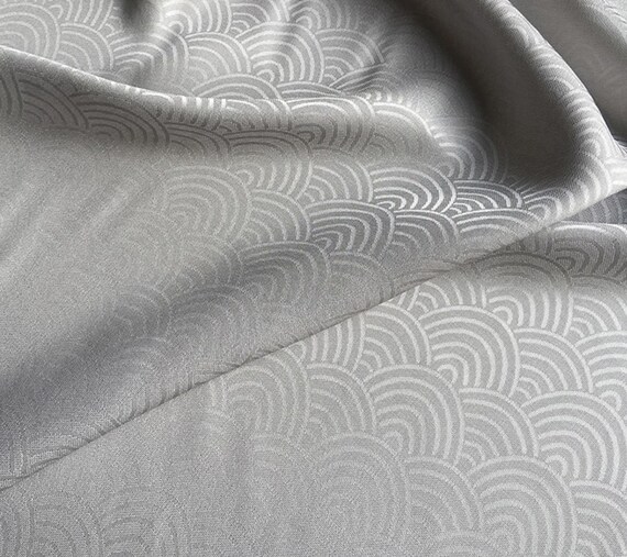 Silver Gray Jacquard silk fabric by the yard