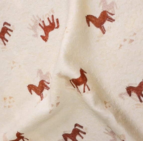 Horse Jacquard Silk wool fabric by the yard