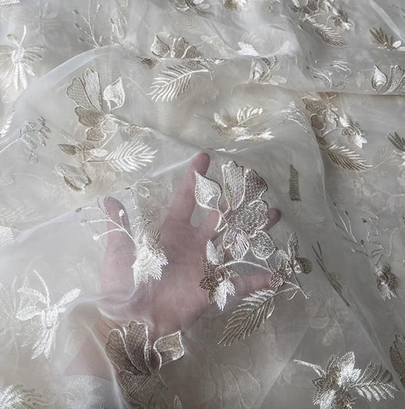 Embroidery Organza silk fabric by the yard