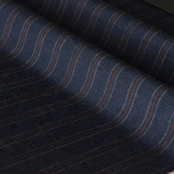 Striped merino wool linen fabric by the yard