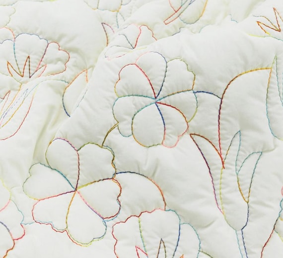 Embroidered Textured quilted padded fabric by the yard