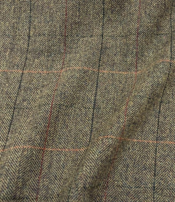 Plaid Herringbone Wool fabric by the yard
