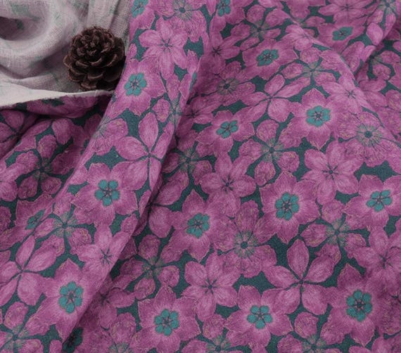 Print floral linen fabric by the yard