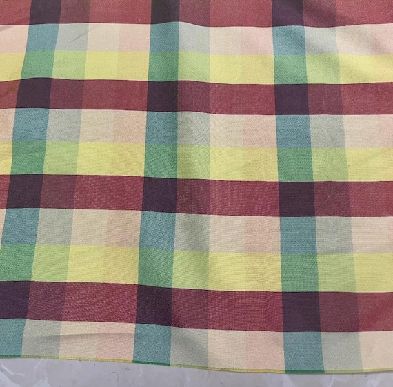 Plaid Tussah silk fabric by the yard