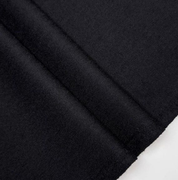 Black Herringbone Worsted wool fabric by the yard