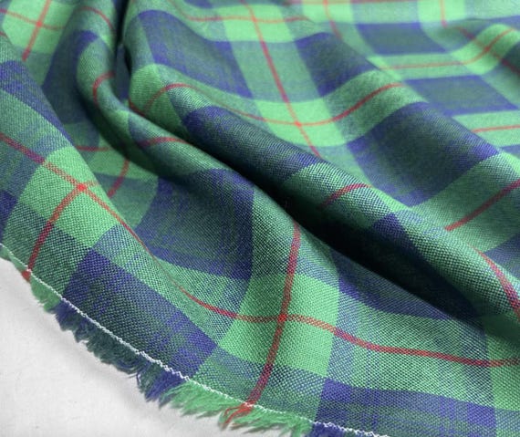 Plaid worsted wool fabric by the yard