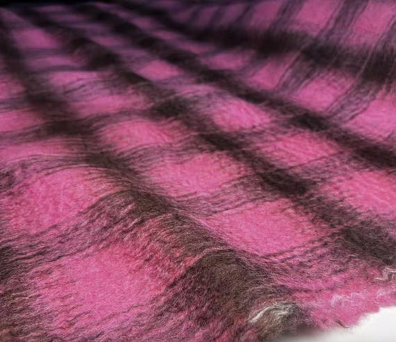 Plaid mohair alpaca wool fabric by the yard