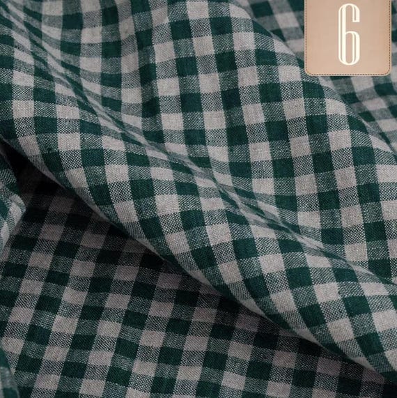 Plaid linen fabric by the yard