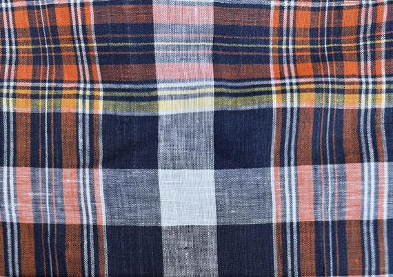 Plaid linen fabric by the yard