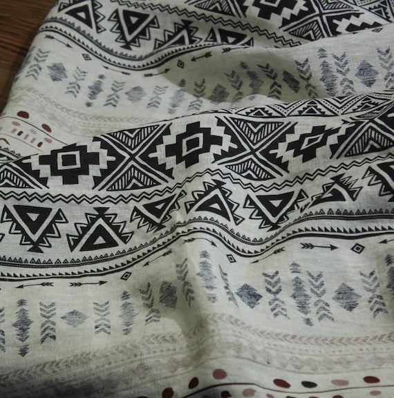 Print floral linen fabric by the yard