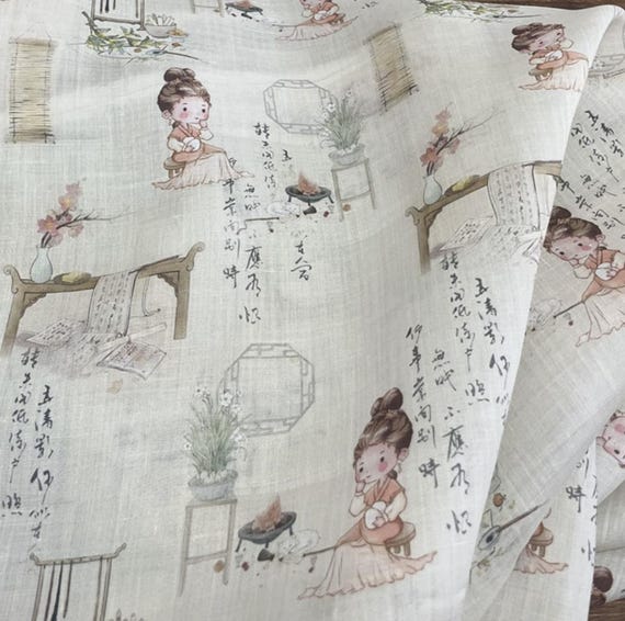 Print ramie fabric by the yard for blouses, dresses,  skirts, clothes fabric