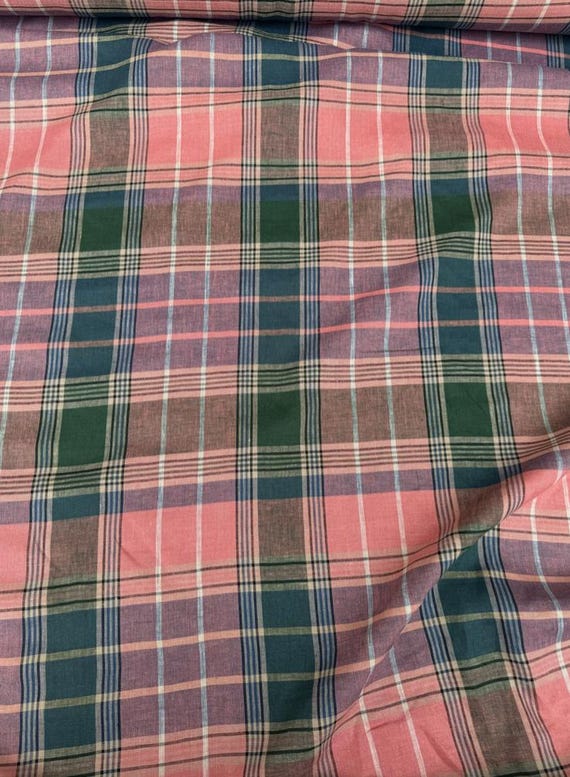 Plaid linen fabric by the yard
