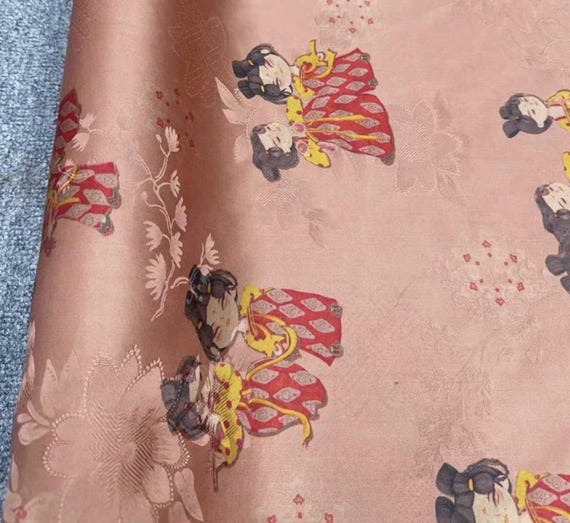 Jacquard Gambiered silk fabric by the yard