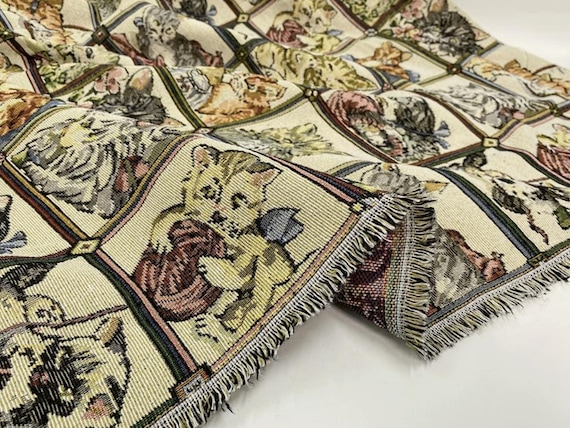 Cats Jacquard brocade fabric by the yard
