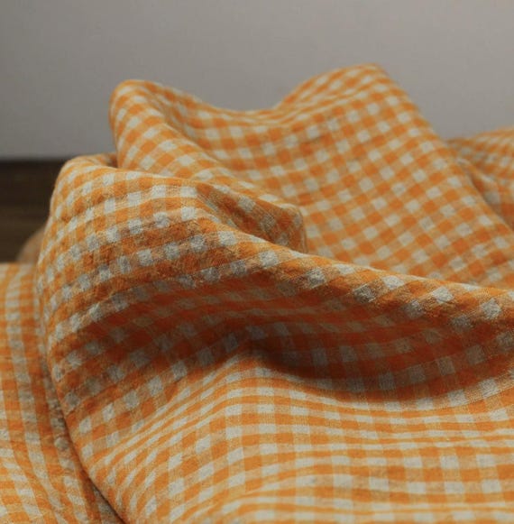 Plaid linen fabric grid gingham checkered linen fabric by the yard