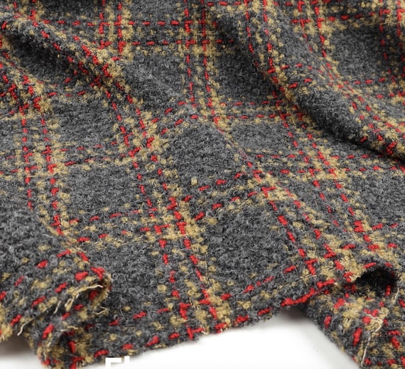 Plaid Tweed Wool Fabric by the Yard