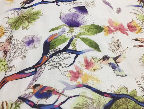 Print Silk linen fabric by the yard