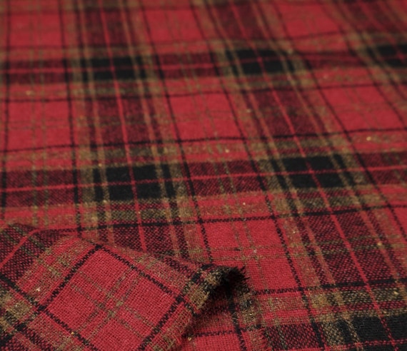Plaid wool fabric by the yard